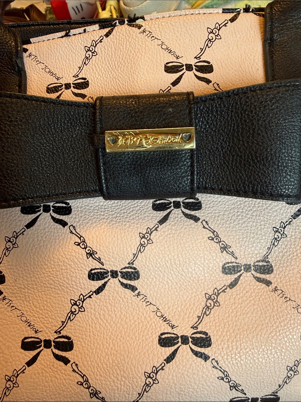 Betsy Johnson Pink and Black Bow-Accent Tote Bag - Picture 3 of 3